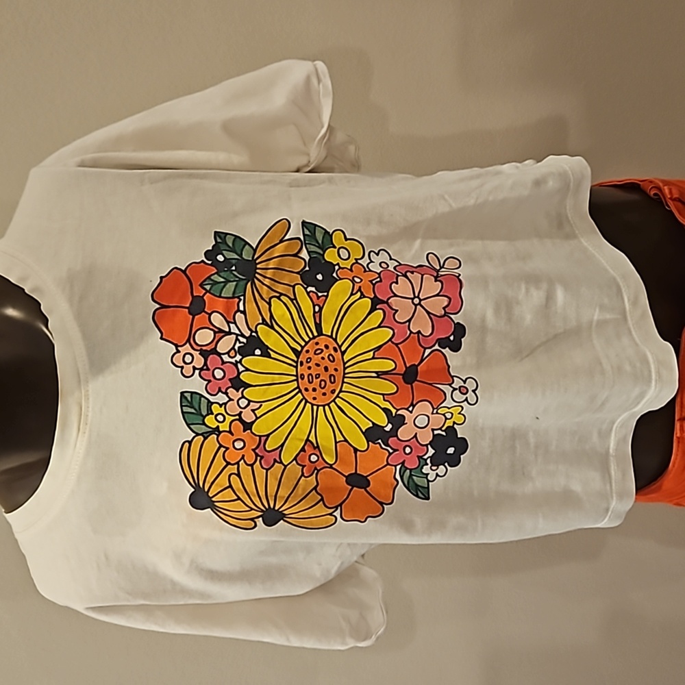 New Girls Gymboree White Cuffed Sleeve Floral  Spring Line M 7-8